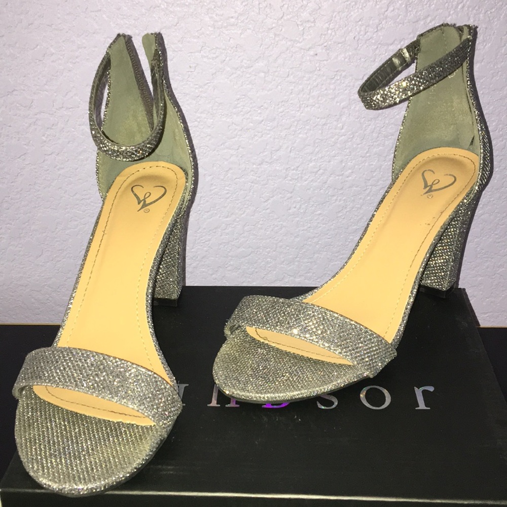 Glitter Mesh Low Block heels